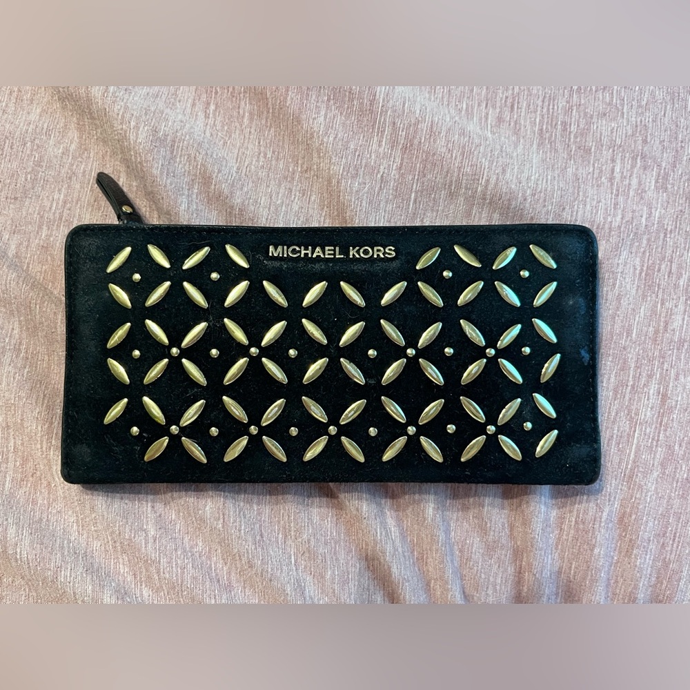 Michael Kors Black and Gold Studded Wallet